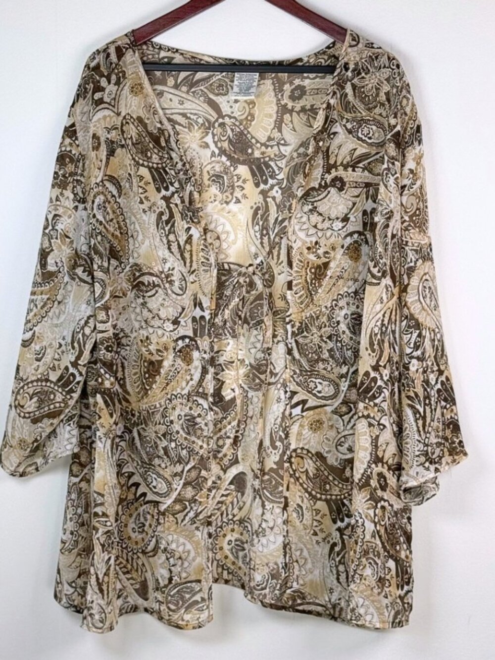 Y2K Brown Paisley Open Front Kimono Cardigan Plus Size Coverup Boho Fairy